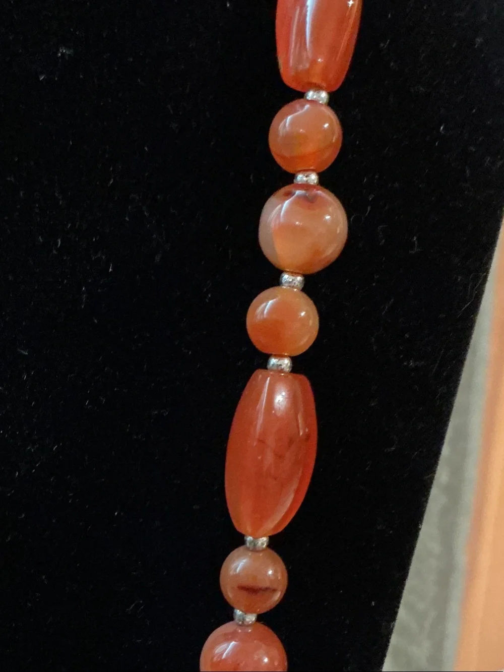 Carnelian and Agate Gemstone Beaded Necklace 30”